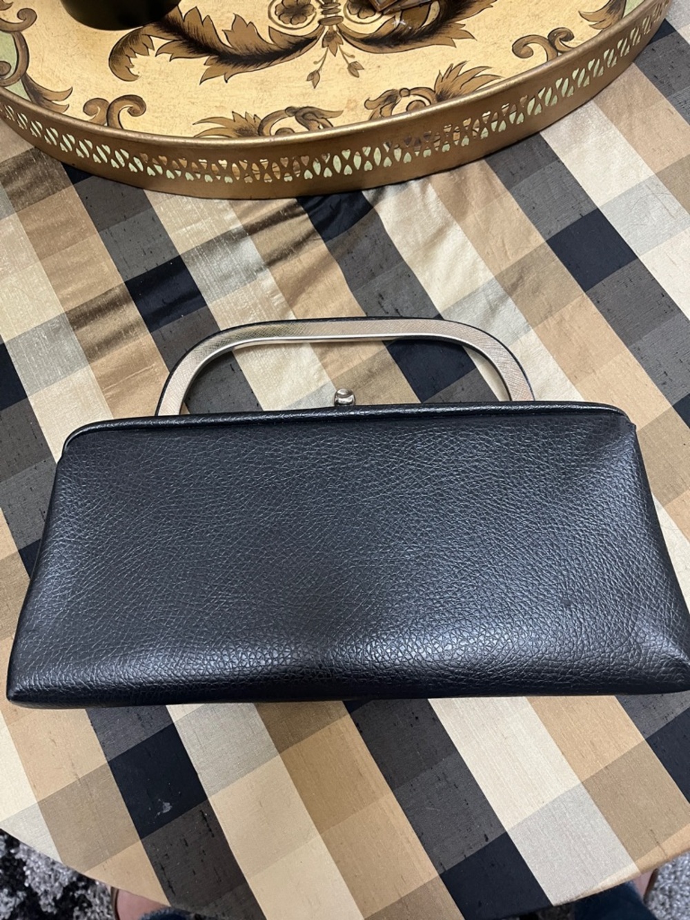 Source Unknown Black Leather Top-Handle Clutch